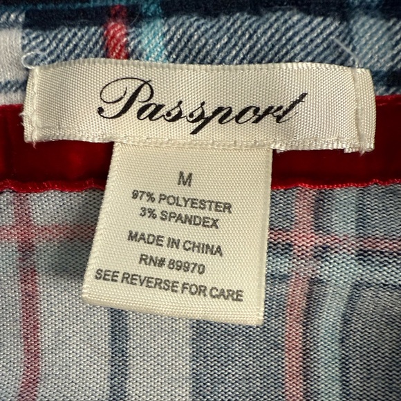 Passport Plaid Button Down Shirt Dress Women’s M Blue Belted Roll Tab Sleeve - Picture 6 of 6